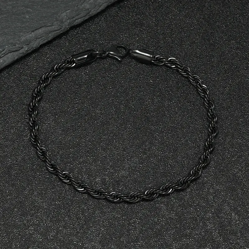 Pulsera Acero Inox Negro Esclava Torzal Casual 4 mm