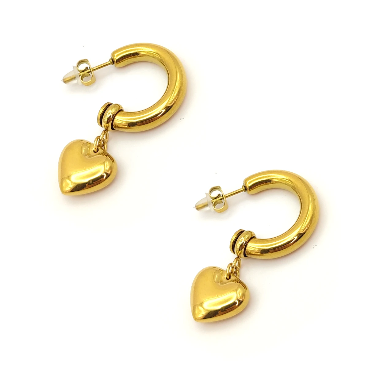 Aretes Acero Dorado Arracadas Chunky Charm Corazon (1)