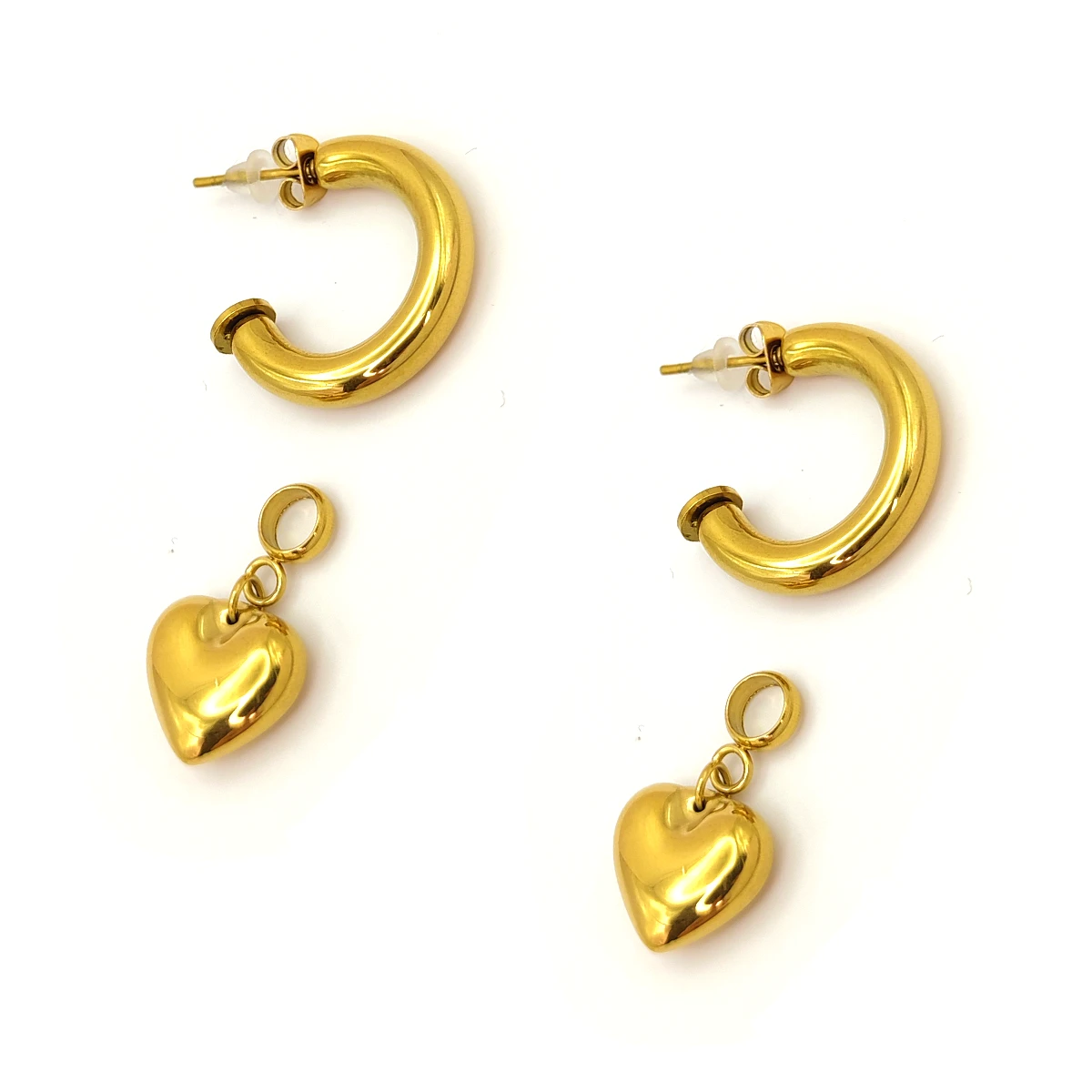 Aretes Acero Dorado Arracadas Chunky Charm Corazon (3)