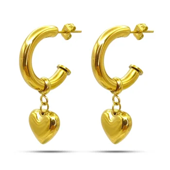 Aretes Acero Dorado Arracadas Chunky Charm Corazon