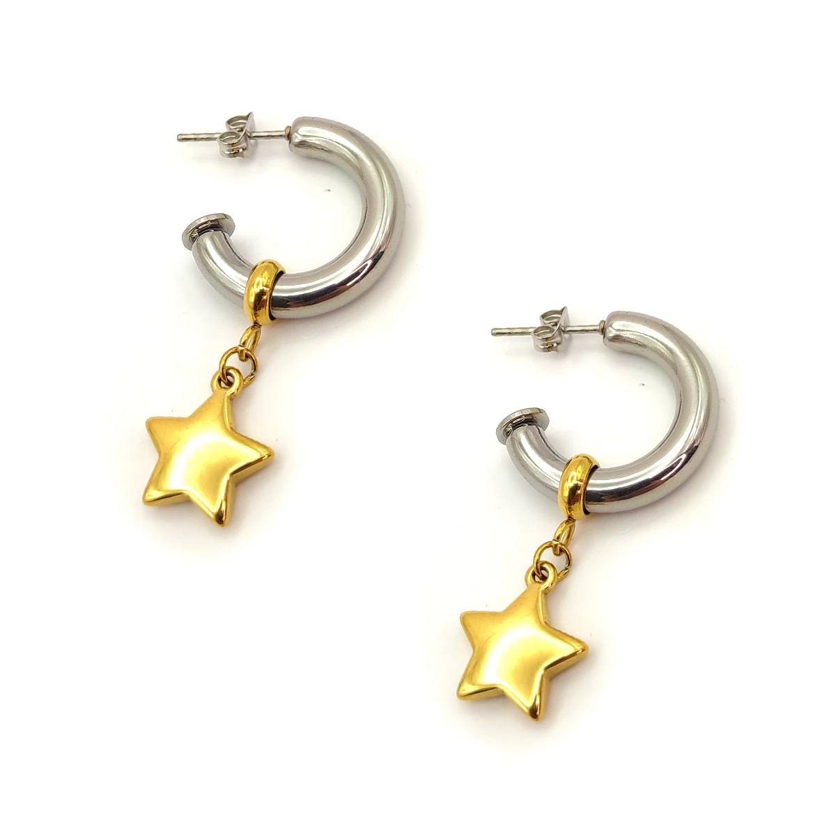 Aretes Acero Bicolor Arracadas Chunky Charm Estrella