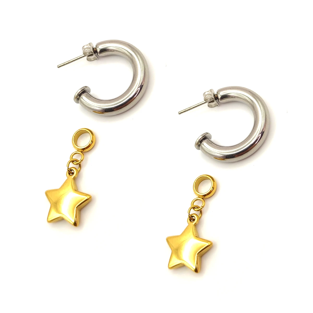 Aretes Acero Bicolor Arracadas Chunky Charm Estrella (5)