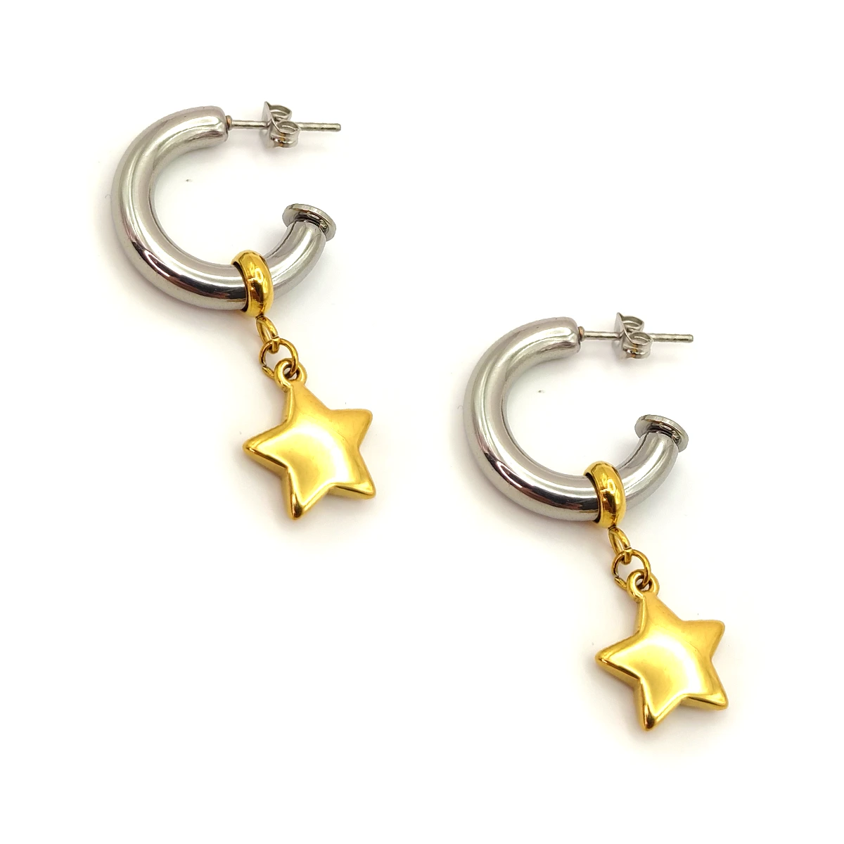 Aretes Acero Bicolor Arracadas Chunky Charm Estrella (6)