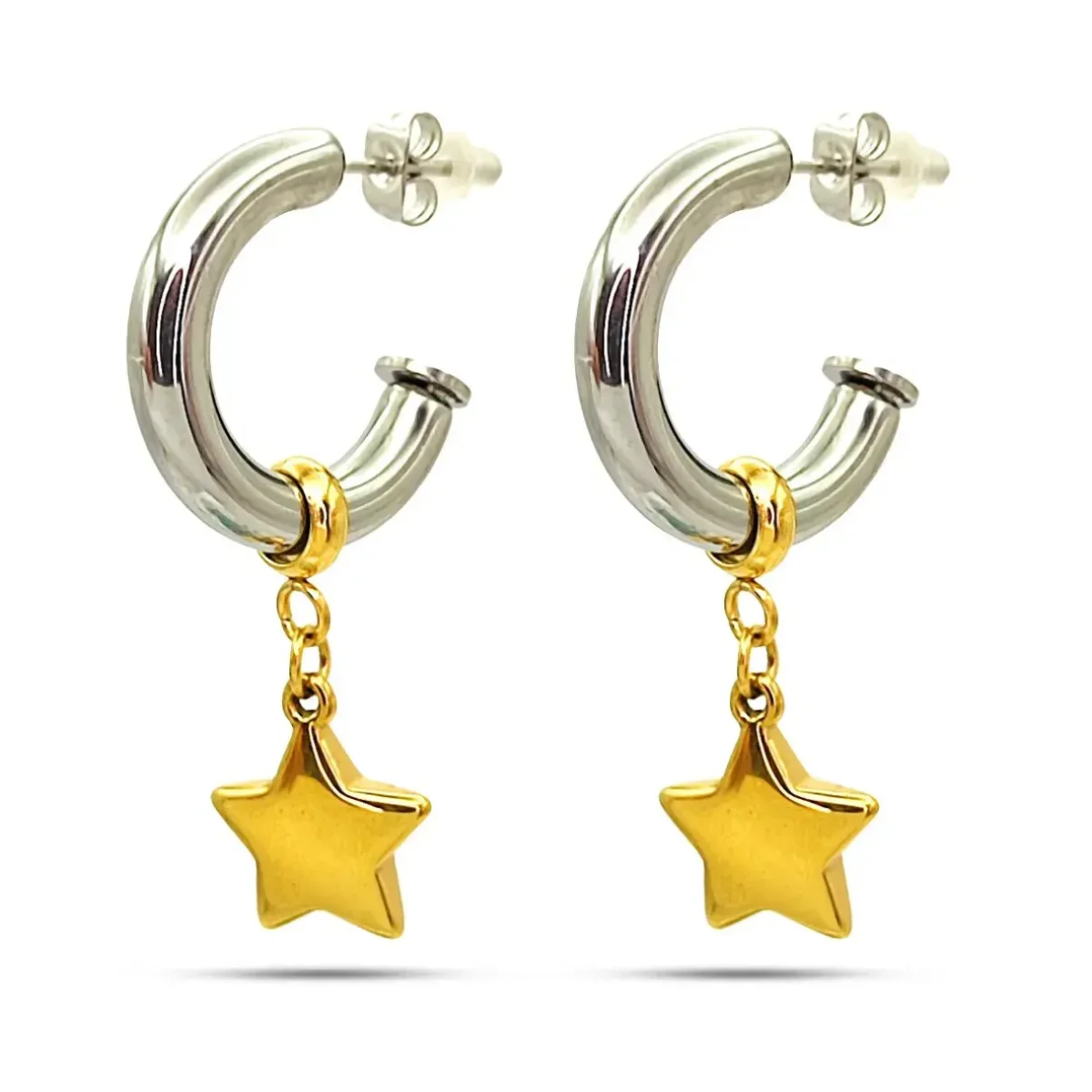 Aretes Acero Bicolor Arracadas Chunky Charm Estrella