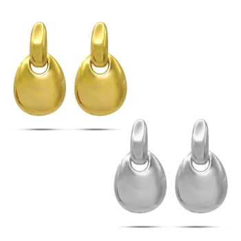 Aretes Acero Colgante Gota Oval Liso Pulido Elegante