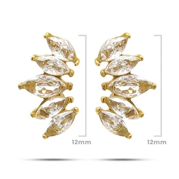 Aretes Acero Dorado Broquel Cristales Marquesa Claro