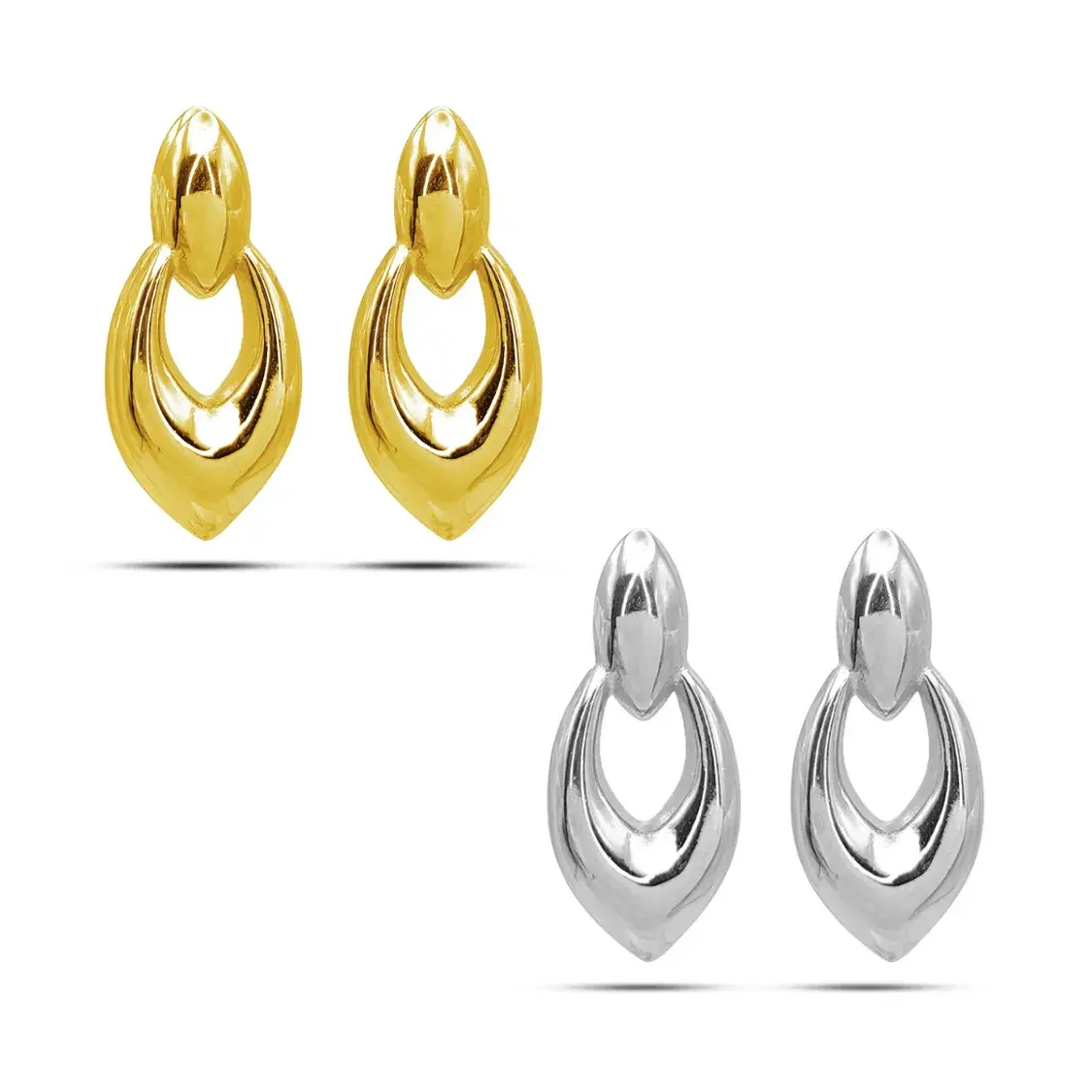Aretes Acero Inox Elegante Liso Pulido Oval Punta