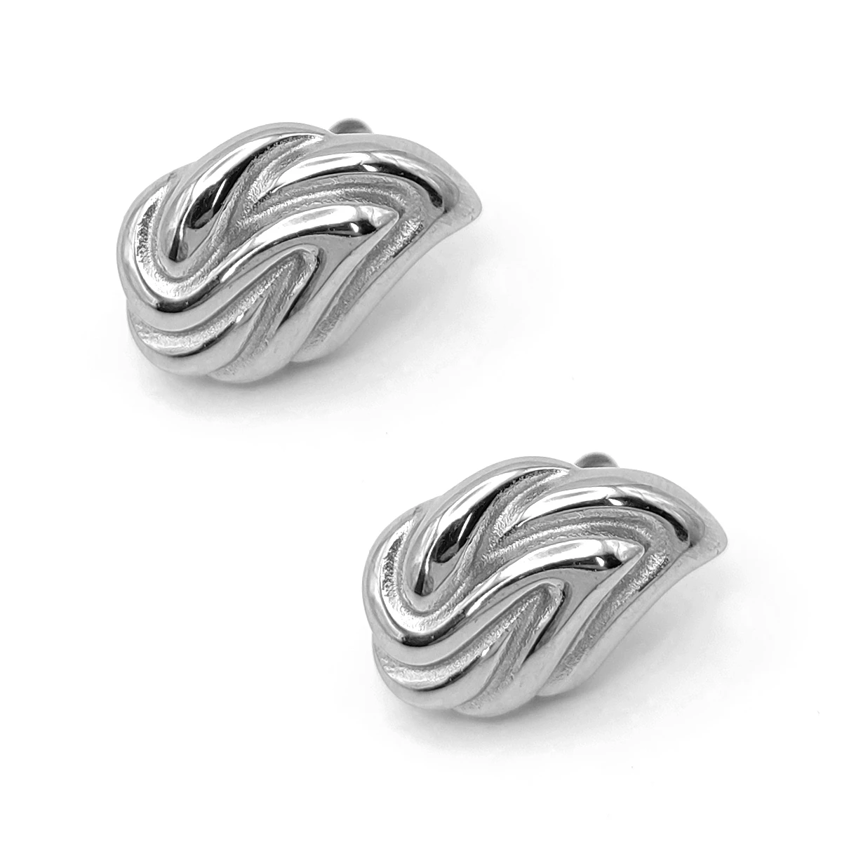 Aretes Acero Inox Plateado Gota de Agua con Relieve Moda