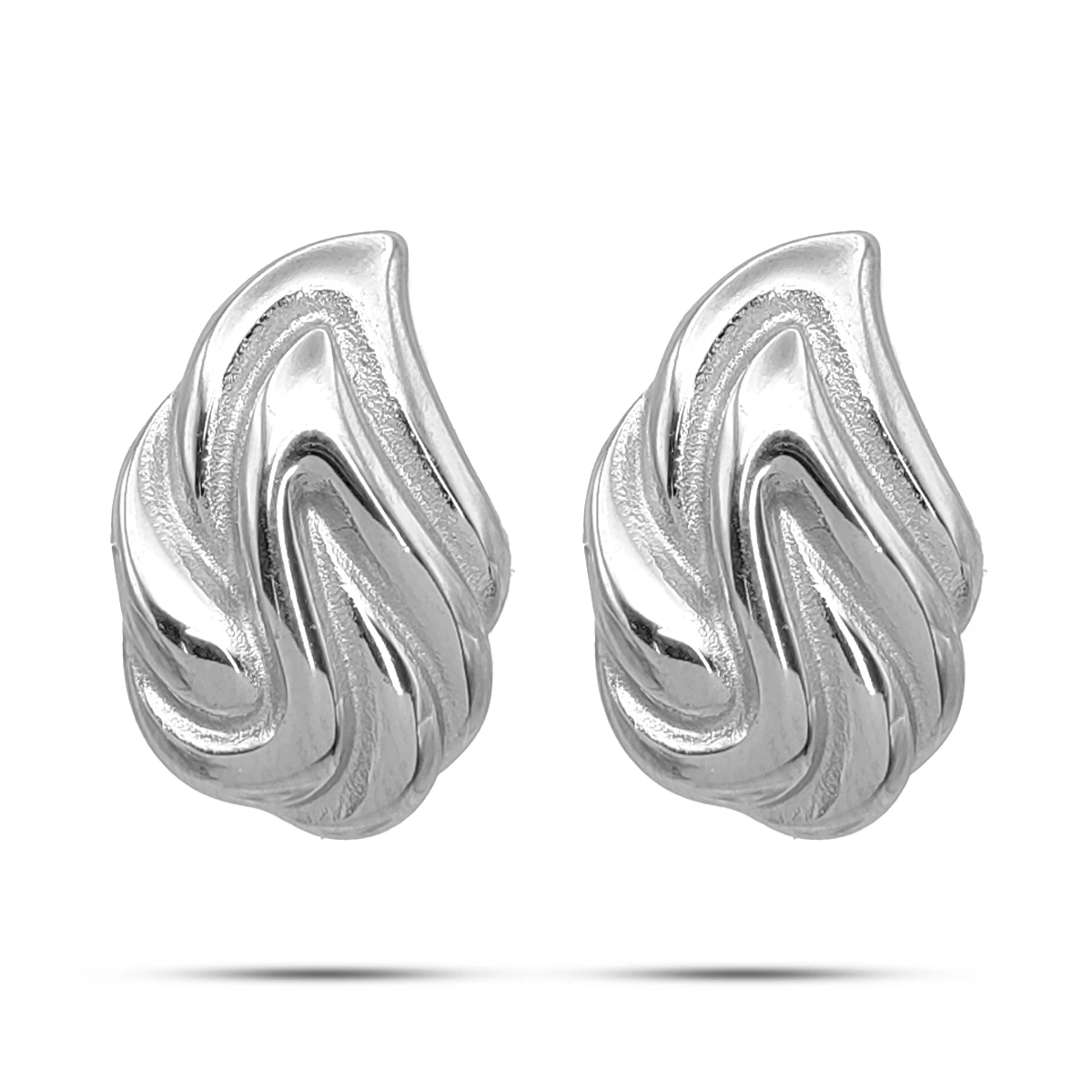 Aretes Acero Inox Plateado Gota de Agua con Relieve Moda