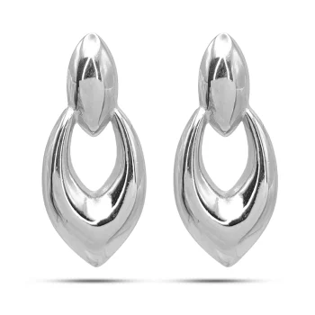 Aretes Acero Plateado Elegante Liso Pulido Oval Punta