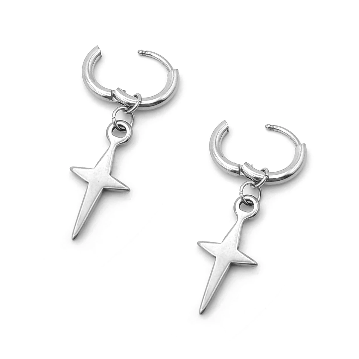 Aretes Acero Plateado Huggies Colgante Ninja Shuriken (1)