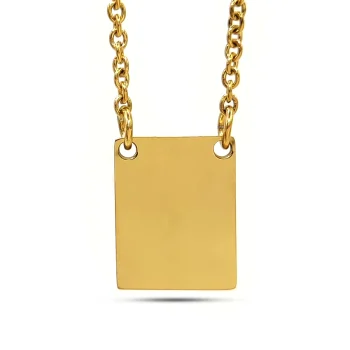 Collar Acero Inox Dorado Placa Mini Lisa Rectagular