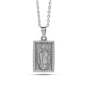 Collar Acero Plateado Virgen de Guadalupe Rectangular