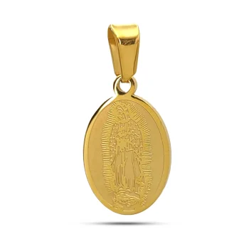 Dije Acero Dorado Virgen de Guadalupe Medalla Oval Chica