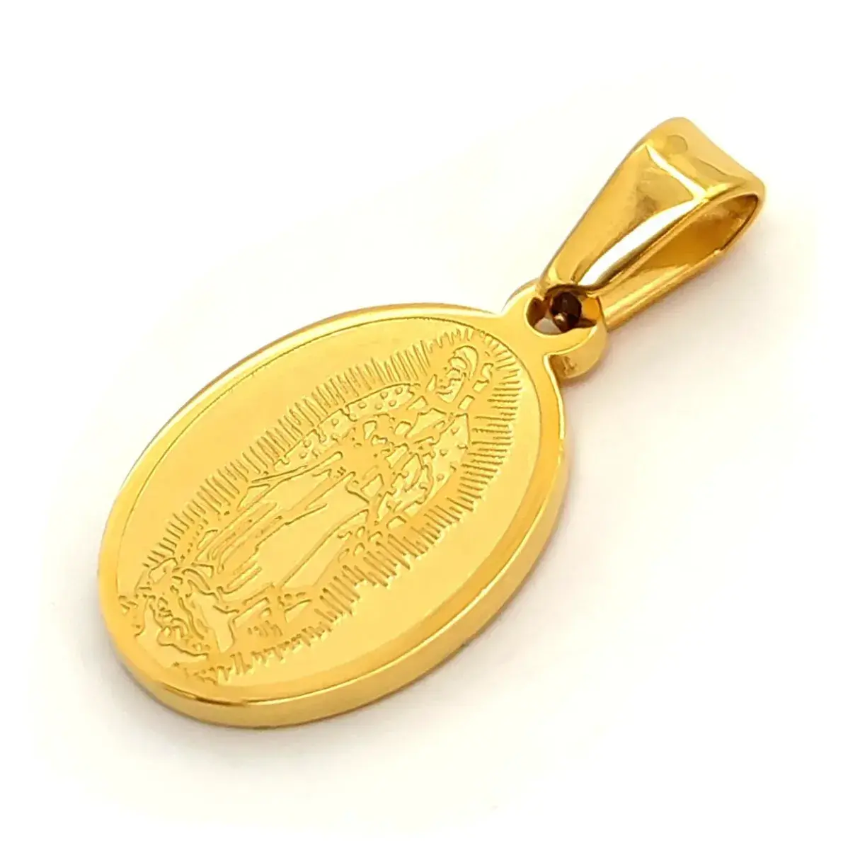 Dije Acero Dorado Virgen de Guadalupe Medalla Oval Chica