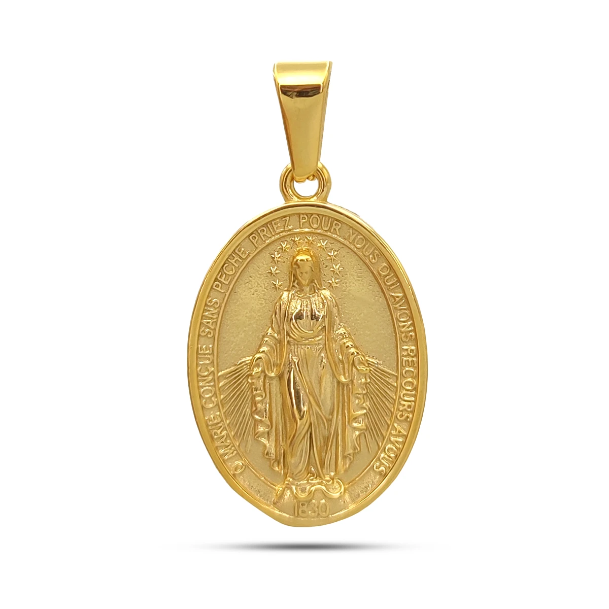 Dije Acero Inox Dorado Medalla Virgen Milagrosa Relieve