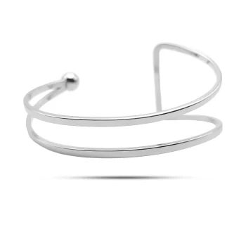 Pulsera Acero Brazalete Linea Doble Asimetrico Ajustable