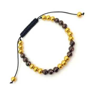 Pulsera Acero Dorado Balines Cuentas Negras Recorrible