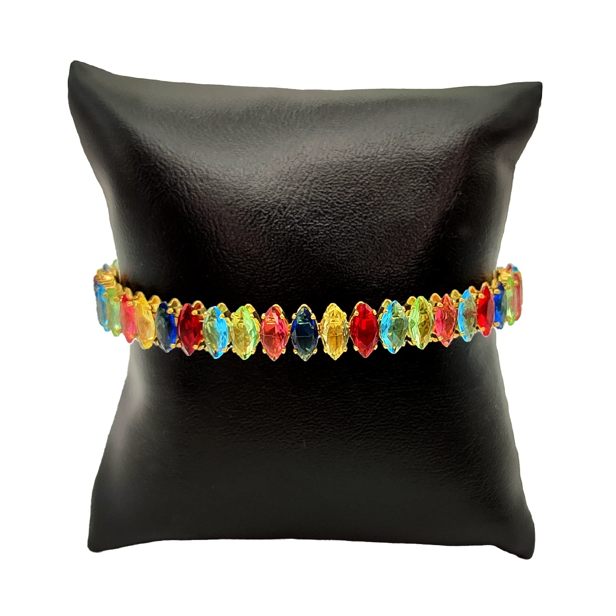 Pulsera Acero Dorado Cristal Corte Marquesa Multicolor