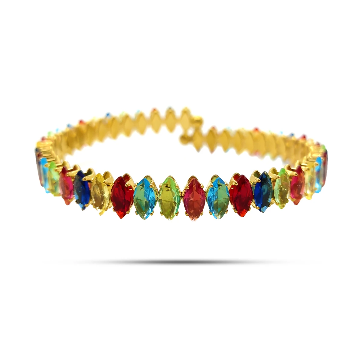 Pulsera Acero Dorado Cristal Corte Marquesa Multicolor