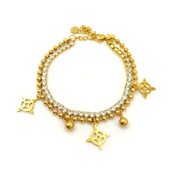 Pulsera Acero Dorado Doble Nudo de Bruja Fila Cristales