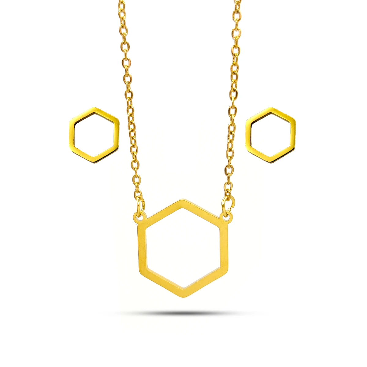 Set Joyeria Acero Contorno Hexagono Geometrico Sencillo