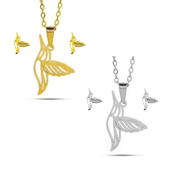 Set Joyeria Acero Inox Chuparosa Colibri Calado Volando