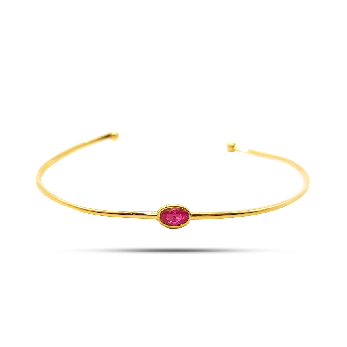 Pulsera Acero Dorado Brazalete Abierto Zirconia Rosa