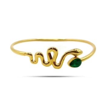 Pulsera Acero Dorado Brazalete Serpiente Cristal Verde