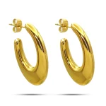 Aretes Acero Dorado Media Arracada Oval Chunky