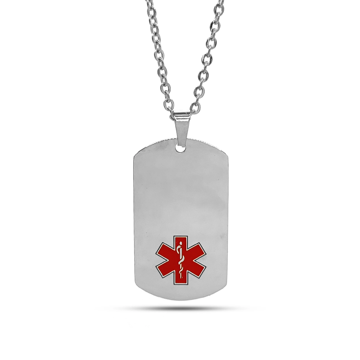 Collar Acero Placa Militar Símbolo Médico Para Grabado (6)