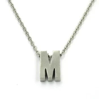 Collar Acero Inoxidable Plateado Letra M Pequeña Nice