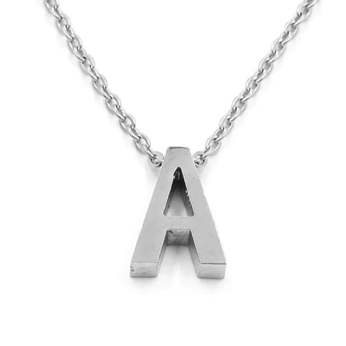 Collar Acero Inoxidable Plateado Letra A Pequeña Nice
