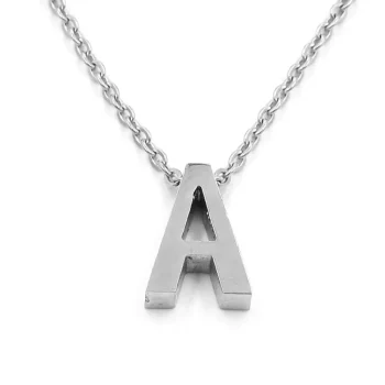 Collar Acero Inoxidable Plateado Letra A Pequeña Nice