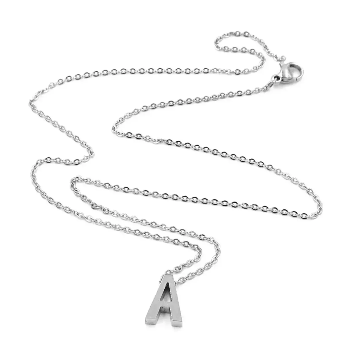 Collar Acero Inoxidable Plateado Letra A Pequeña Nice (2)