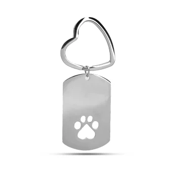 Llavero Acero Plateado Placa Huella Mascota Para Grabado