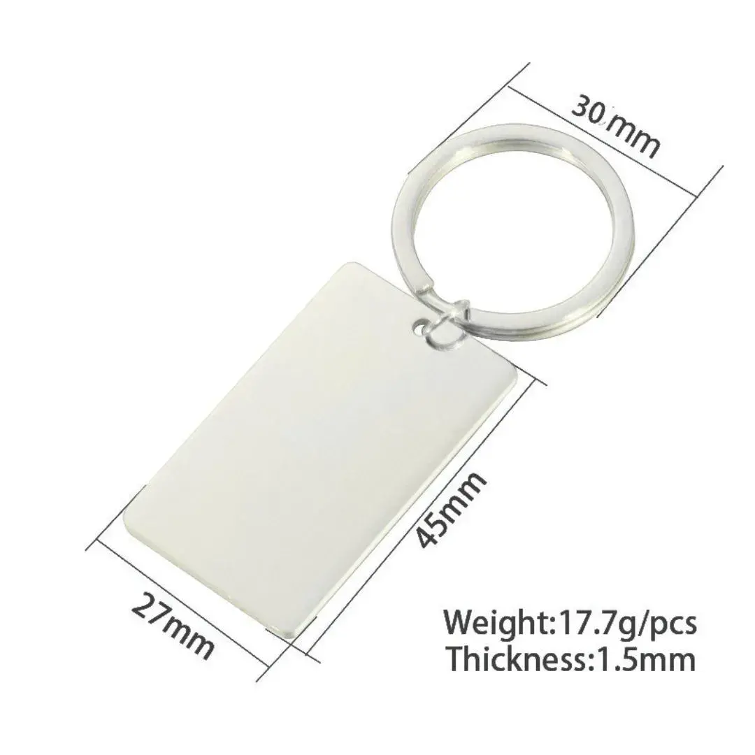 Llavero Acero Plateado Placa Lisa Rectangular 45 mm (2)