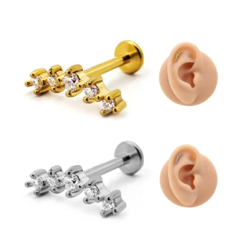 Piercing de Oreja Acero Curvo 5 Zirconias Trepador