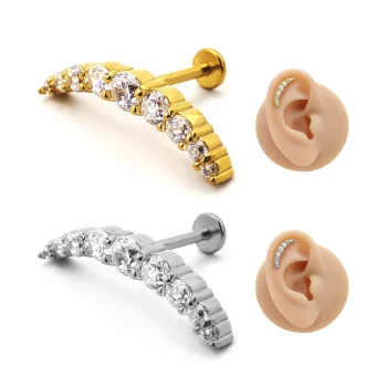 Piercing de Oreja Acero Curvo Luna Trepador Zirconia
