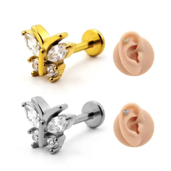 Piercing de Oreja Acero Mariposa de Zirconias Antenas