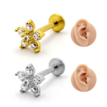 Piercing de Oreja Acero Mini Flor Zirconia Clara
