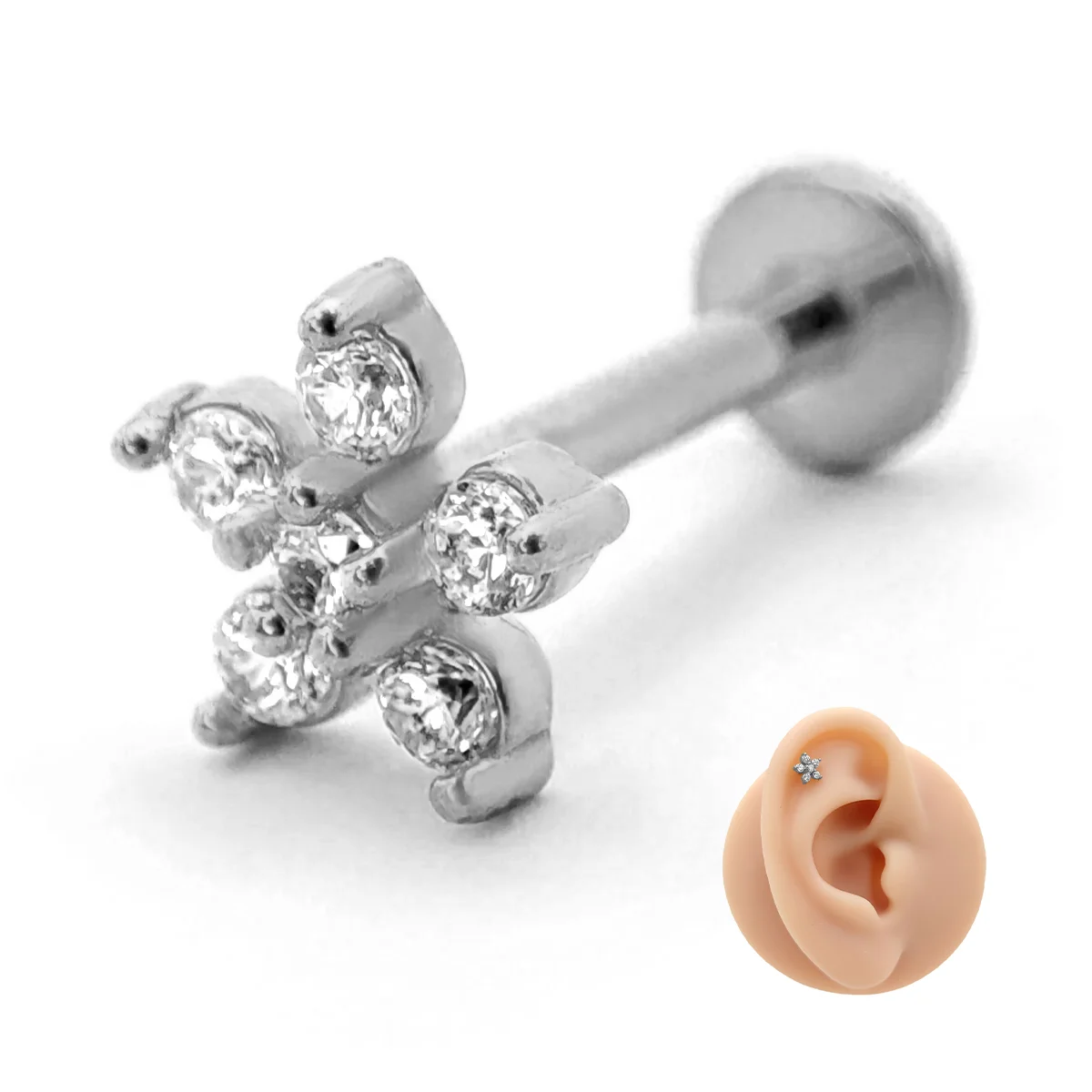 Piercing de Oreja Acero Mini Flor Zirconia Clara