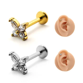 Piercing de Oreja Acero Mini Mariposa Zirconia Clara