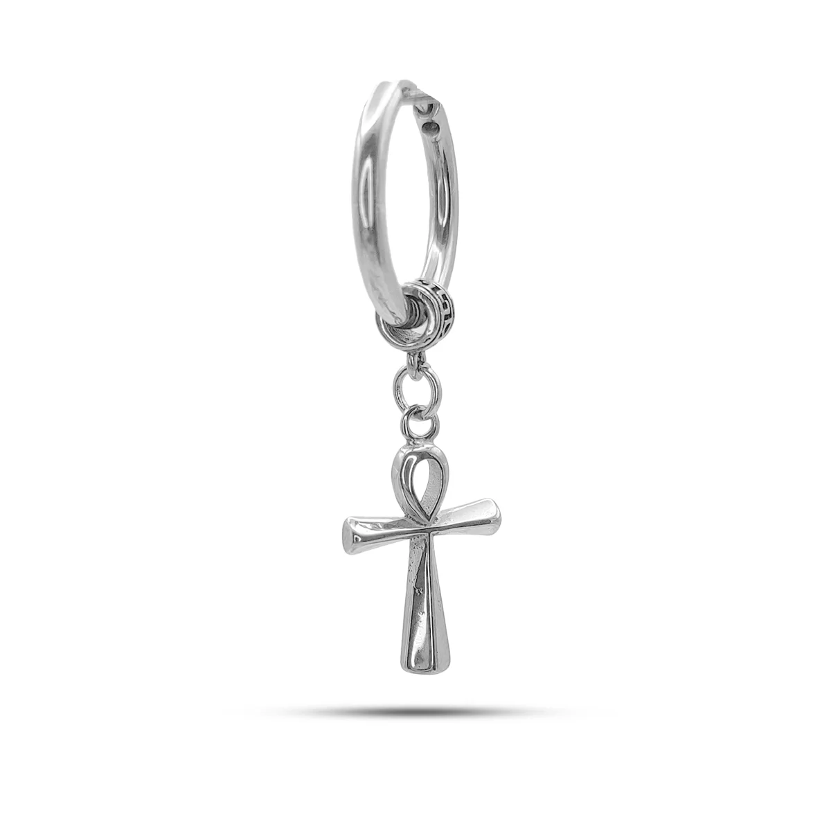 Piercing de Oreja Acero Plateado Cruz Egipica Huggie 2