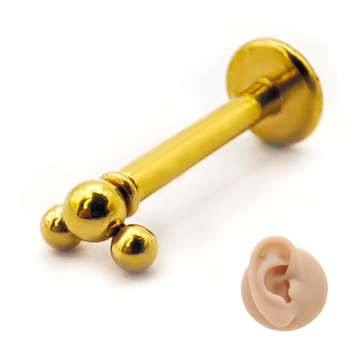 Piercing de Oreja Acero Tres Balines Esferas Minimalista