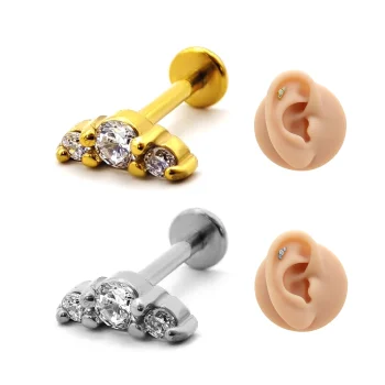 Piercing de Oreja Acero Tres Cristales Pequeño Curvo