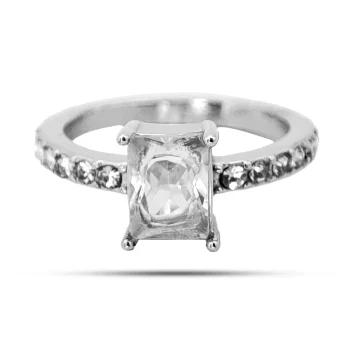 Anillo Acero Plateado Zirconia Rectangular Compromiso