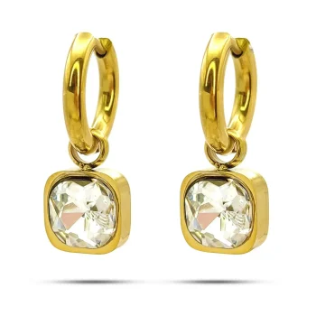 Aretes Acero Arracada Huggies Cristal Cuadrado Colgante
