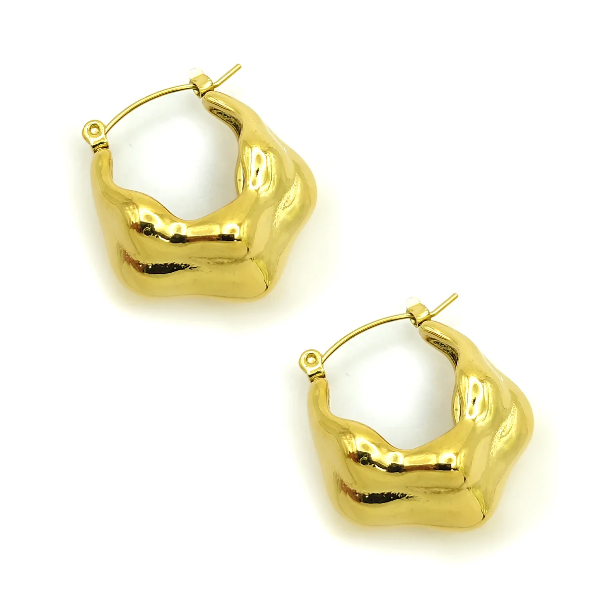 Aretes Acero Dorado Arracada Canasta Irregular Chunky