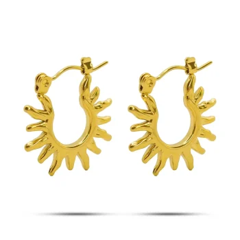 Aretes Acero Inox Dorado Arracadas Sol Casual Pequeña